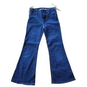 Vintage Y2K Mudd Jeans Flare Leg Lace-Up Hips High Rise JR SZ 10 Denim Blue